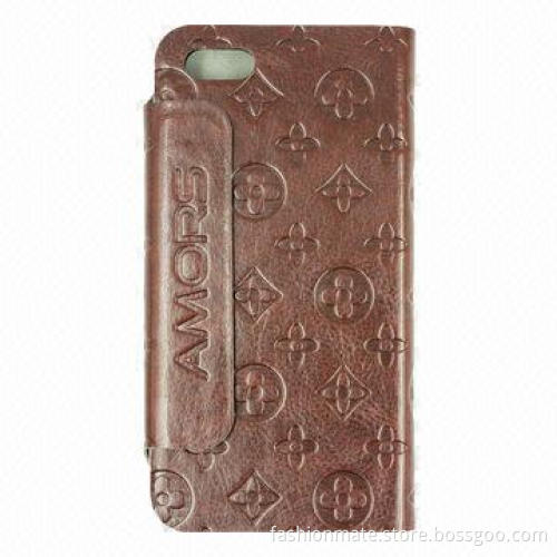 Leather cover for iPhone 5, with matte, textured, natural, embossed and glossy finish